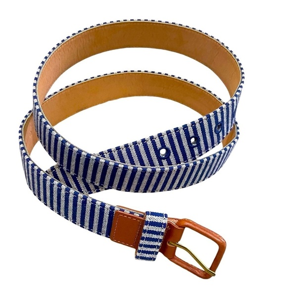 Men’s J. McLaughlin tan leather & striped canvas belt size 40 - Picture 1 of 5